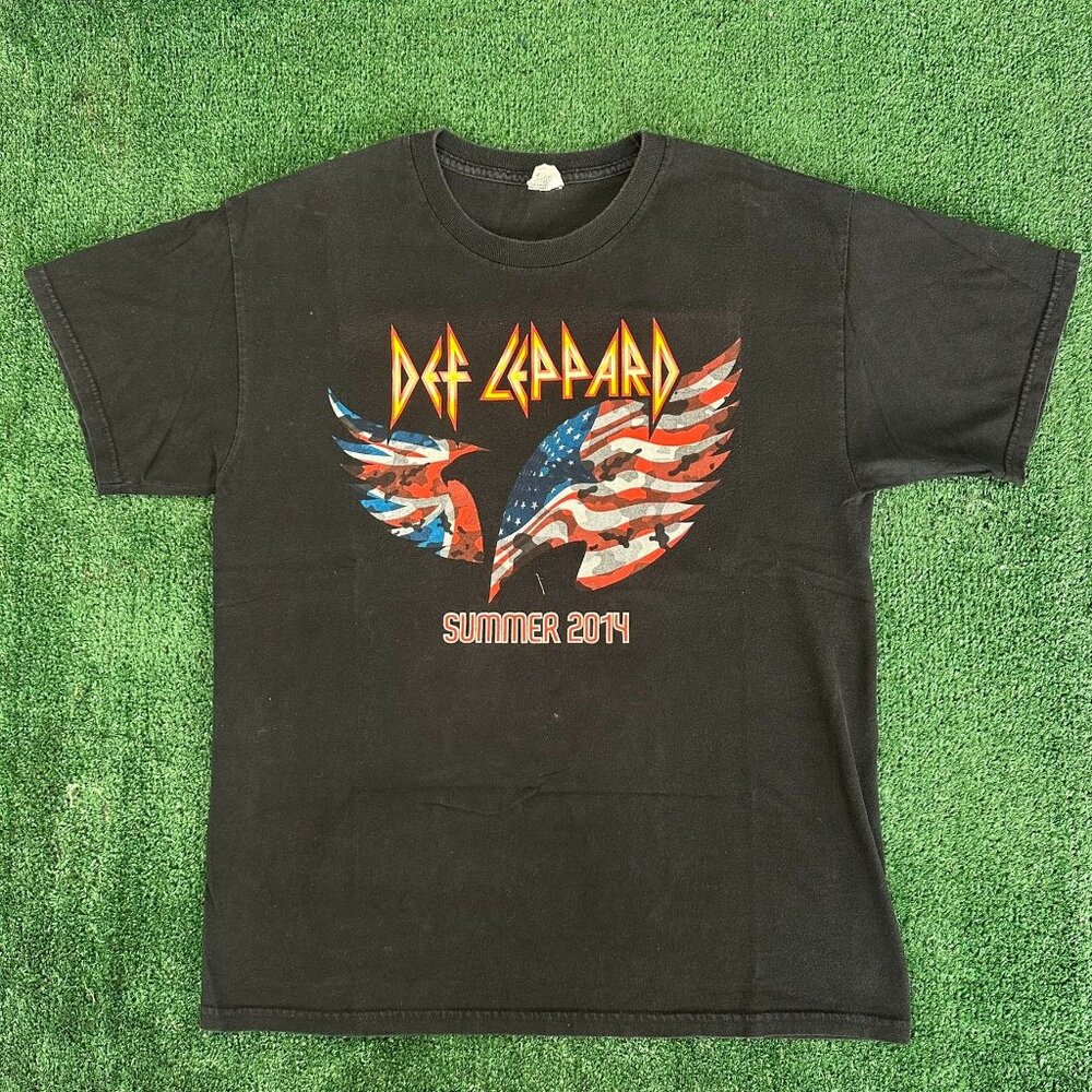 Def Leppard US Tour 2014 T-Shirt Retro Classic Rock Concert Merch Black L Punk